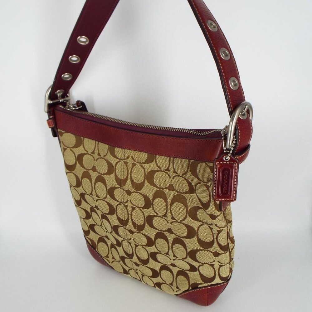 Coach F12327 Signature Logo Jacquard and Leather Crossbody Bag